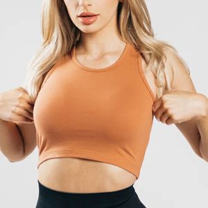 94% algodón 6% Spandex cuello redondo sin mangas estilo Racerback larga línea arcilla mujer de rendimiento de cultivos tanque superior - Product Image 6