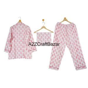 Wholesale Of 100% Cotton PJ Set Block Printed Floral <b>Pajama</b> Top and Bottom <b>Summer</b> Night Wear Ankle-Length Sleepwear <b>For</b> <b>Womens</b> - Product Image 4