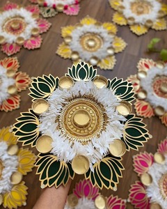 Assortiment de lotus rangoli jasmin en MDF avec bougeoir pour la décoration d'entrée de la pendaison de crémaillère Diwali - Product Image 3
