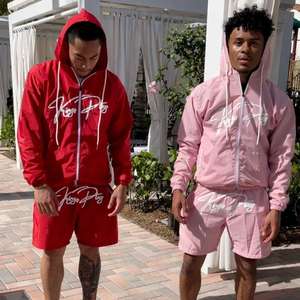 Unisex Logo Windbreaker Tracksuit <b>Jacket</b> <b>Short</b> Sweatsuit Two Piece Nylon Jogger Jogging Suit <b>Shorts</b> Men's Windbreaker Sets - Product Image 3