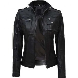 Chaquetas de cuero genuino para mujer Chaquetas de cuero de piel de oveja de alta calidad Chaquetas de motocicleta de Invierno para mujer de diseño personalizado para la venta - Product Image 3