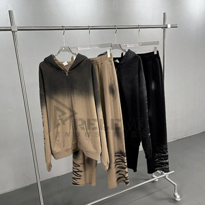 เสื้อฮู้ดซิปย้อมสี ขายดี ผ้าฝ้าย 100% สำหรับฤดูใบไม้ผลิ ชุด 2 ชิ้น ทรงปกติ  แบบเรียบ ปรับแต่งได้ สตรีทแวร์ คุณภาพสูง - Product Image 3