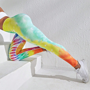 Venta al por mayor Tie Dye Mujeres Yoga Leggings Sin Costuras Levantamiento de Cadera Fitness Pantalones Cintura Alta Control de Barriga Secado Rápido Medias Deportivas - Product Image 3