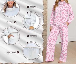 Ensembles de salon pour femmes très vendus, tenues d'hiver 2 pièces, sweat-shirt à col montant ample, pantalon large, survêtement avec poches - Product Image 4