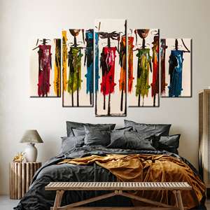 Toile imprimée élégante : Art abstrait, design ethnique africain, décoration murale, lot de 5 pièces : Toile encadrée - Product Image 1