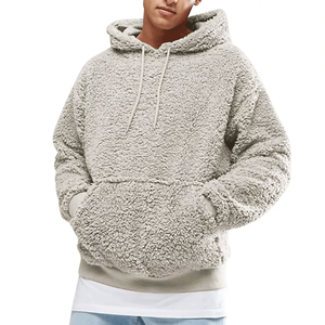Top Notch Hombres Mujeres Gris Fuzzy Fleece Pullover Sudadera con capucha Patrón sólido Bolsillo delantero Pullover Outwear para la temporada de invierno - Product Image 1