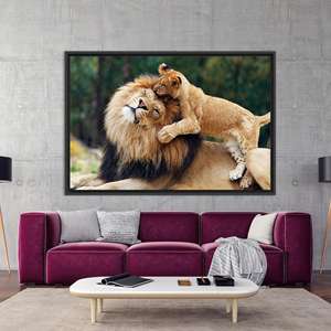 Impression sur toile Lion : Art mural en verre trempé représentant un animal sauvage, TOILE ENCADRÉE NOIRE - Product Image 1