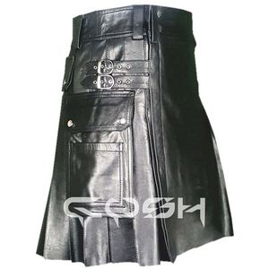 Faldas escocesas de cuero negro de piel de vaca para hombre, ropa gótica informal al por mayor de Sialkot Pakistan - Product Image 6