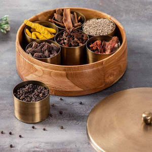 Rustic <b>Masala</b> Premium Wooden <b>Box</b> for Authentic Spice Storage Spice Craft Handcrafted Wooden <b>Masala</b> <b>Box</b> with Dividers - Product Image 2
