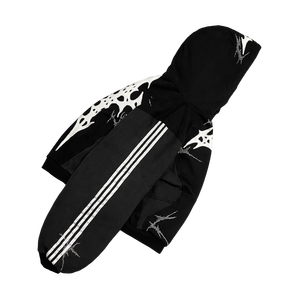 Sweat à capuche gothique noir de créateur avec broderie, streetwear, pull oversize en molleton épais avec manches rayées - Product Image 3