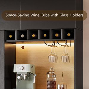 <span class=keywords><strong>Meuble</strong></span> de <span class=keywords><strong>cuisine</strong></span> haut noir moderne avec support pour micro-ondes, bar à café LED, casier à vin et vitrine à verres - Product Image 2