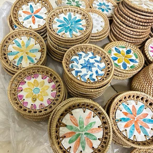 Tapete de bebida Natural tejido a mano para decoración de mesa elegante posavasos decorativo de ratán de nácar de Vietnam con nácar - Product Image 5