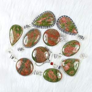 Hermosa joyería Unakite colgante plateado colgante encantos diseñador collar plata esterlina Unakite jaspe colgante de piedras preciosas - Product Image 2