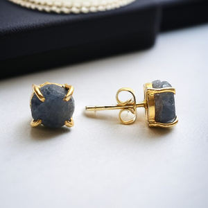 Sapphire Birthstone Prong <b>Set</b> Gold Plated Raw <b>Studs</b> <b>Earrings</b> 925 <b>Silver</b> <b>Earrings</b> Jewelry Wholesale 8 MM <b>Studs</b> - Product Image 1