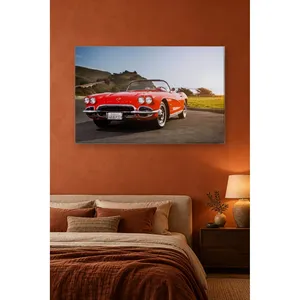 Impression sur toile de la Corvette rouge classique Fida sur route côtière - Product Image 3