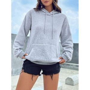 Sudadera con Capucha para Mujer, Otoño/Invierno, Forrada, Color Sólido, con Cordón y Bolsillos Delanteros, 100% Algodón, Alta Calidad, Venta al Por Mayor - Product Image 5