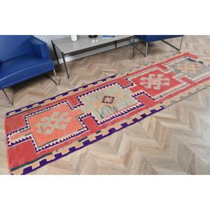 3.1x9.8 ft Rug, <b>Runner</b> Turkish Rug, <b>Red</b> Kilim Solid Rug - Product Image 2