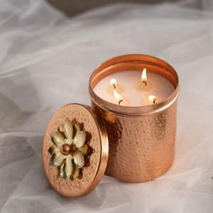 Nouveau pot à bougie rond en métal doré avec couvercle fait à la main pour la maison et la décoration de Noël pot à bougie en fer - Product Image 3