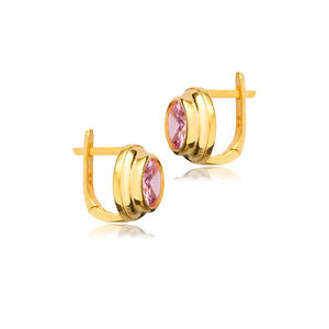 ต่างหูทรงกลมน่ารักประดับเพชร CZ สีชมพู ขายส่ง เครื่องประดับเงินแท้ 925 ทำมือจากตุรกี - Product Image 3