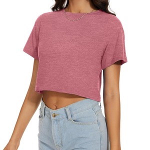 T-shirts courts à col rond pour femmes, en maille tricotée, coupe ajustée, décontractés, en spandex/polyester, impression numérique, respirants, dernière tendance 2025 - Product Image 6