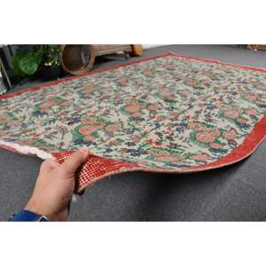 Alfombra de área de lana turca Vintage 5 pies 9 pulgadas X 9 pies 1 diseño de retazos rojo Beige para decoración para sala de estar pasillo tejido plano látex - Product Image 5