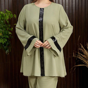 Modest Nida 2 piezas Co Ord de alta calidad de talla grande de manga larga ropa islámica señoras elegante Abaya - Product Image 2