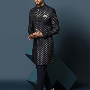 Diseñador bordado hombres seda Sherwani personalizado estilo étnico para boda y fiesta mejor precio al por mayor - Product Image 2