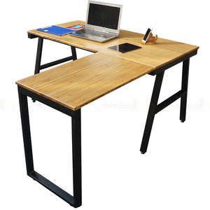Modern Minimalist Bamboo L-shaped Office <b>Desk</b> 140x150cm Assembled Legs Melamine Finish - Product Image 1
