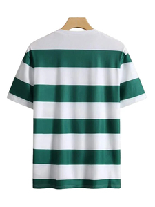 T-shirts en coton 100% personnalisés en gros, à séchage rapide, respirants, à rayures, à manches courtes, imprimés, tricotés - Product Image 6