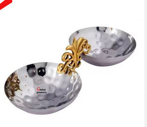 Servicio de acero inoxidable de metal con acabado plateado con diseño de flores doradas para restaurante y bar de hotel - Product Image 2