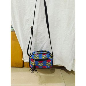 Jaipur Print Cotton <b>Mini</b> Sling <b>Bag</b> with Tassel Bohemian Zipper Closure - Product Image 1