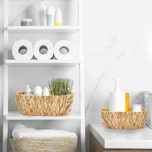 Cesta multiusos Cesta de mimbre ovalada asequible-Almacenamiento de jacinto de agua tejido a mano con asas, organizador decorativo para el hogar - Product Image 3