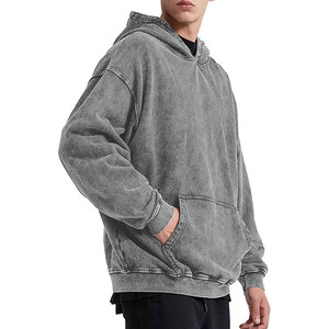 เสื้อมีฮู้ดโอเวอร์ไซส์วินเทจสำหรับผู้ชายเสื้อสเวตเชิ้ตมีฮู้ดแบบสวมหัวผ้าฝ้ายฟอกสีกรดเสื้อมีฮู้ดทรงหลวมรุ่นพื้นฐานแนวสตรีทขายส่ง - Product Image 3