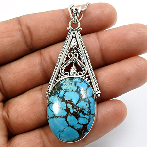 Best Selling New Design 925 Sterling Silver Natural Turquoise Gemstone Oval Shape Ethnic <b>Pendant</b> December <b>Birthstone</b> Jewelry - Product Image 2