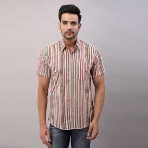 Chemise décontractée à rayures en coton pour homme Chemise boutonnée multicolore Tailles régulières à simple boutonnage Tissu XL régulier emballé - Product Image 6