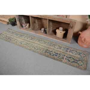 Vintage Turkish Wool Area Rug 1.8 X 8.6ft Boho Style Rectangle Patchwork Design 10mm Thick Latex Backing for Bedroom Living Room - Product Image 3