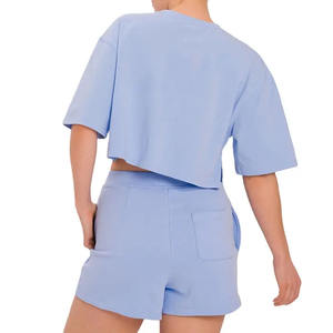 Conjunto de ocio de dos piezas para mujer de verano, Camiseta corta suelta sólida, pantalones cortos deportivos para correr, ropa informal transpirable para mujer, conjuntos personalizados - Product Image 2