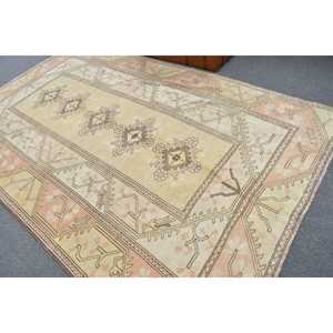 6.4x10.4 ft Rug, Vintage Turkish Large Rug, <b>Yellow</b> <b>Wool</b> Rug - Product Image 4