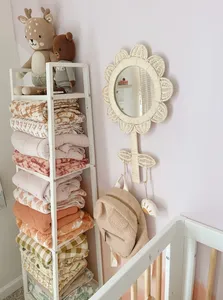 Miroir mural pour enfant, produits personnalisés bohèmes, décoration, miroirs en rotin avec fleurs, avec crochets, pour la décoration de la chambre d'enfant, accents de décoration - Product Image 5