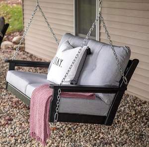 Ecofriendly <b>wooden</b> porch <b>swing</b> with premium hanging kit weather resistant polish and traditional hand carved detailing - Product Image 1