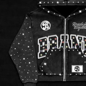 เสื้อมีฮู้ดผู้ชายผ้าฝ้ายแท้ปักลายสไตล์สตรีทแต่งด้วยพลอยเทียมงานปักสไตล์ย้อนยุค - Product Image 2