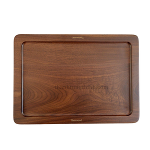 Rectangular <b>Wooden</b> <b>Serving</b> <b>Tray</b> with Handles Natural Wood Pattern Food Safe Lacquered Made in Vietnam - Product Image 4