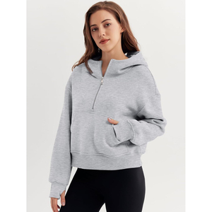 Sweat-shirt oversize tendance à demi-zip pour femme, imprimé, 100% coton, écologique, avec poches, vêtements d'automne - Product Image 1
