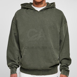 Sudaderas con capucha desgastadas lavadas con ácido para hombre de diseño personalizado Sudaderas con capucha de invierno desgastadas lavadas con ácido térmico ligero de 500gsm - Product Image 1