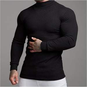 Pull à col roulé fin et respirant en spandex avec col rabattu pour hommes, coupe ajustée, pour le printemps et l'automne. - Product Image 2