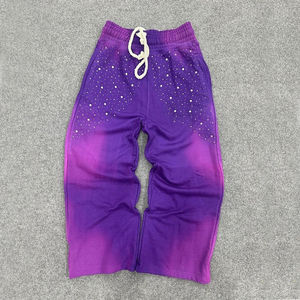 Pantalones Deportivos de Pana para Hombre, Estilo Urbano, Cintura Media, Acampanados, Lavado Ácido, Serigrafía con Pedrería, Cintura Elástica - Product Image 1