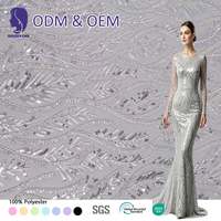 Tissu de luxe blanc pour robe de mariée, en dentelle brodée de perles et de sequins, vente en gros de tissu brodé de sequins pour robe de mariée