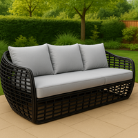 Ensemble de canapé d'extérieur moderne en rotin pliable et imperméable avec coussins moelleux et table à plateau en verre pour hôtel, cour, jardin, balcon/terrasse
