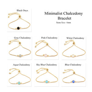 Minimaliste gris calcédoine CZ fait à la main Bracelet réglable nouvelle mode plaqué or boîte chaîne curseur serrure avec diamant pour cadeau - Product Image 2