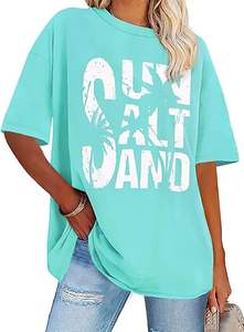 Camisetas de algodón de gran tamaño para mujer, camisetas de estilo de calle con estampado personalizado OEM con DTF o serigrafía - Product Image 6